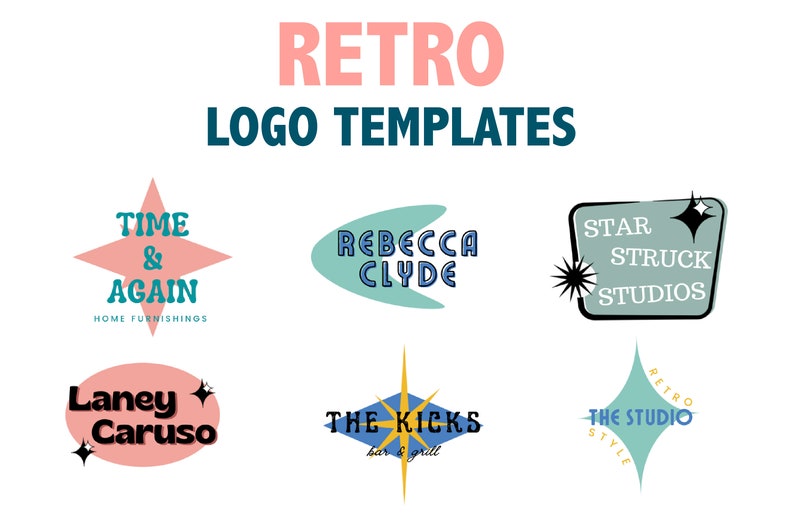 Retro Logo Templates Digital Customizable Canva Templates Mid Century Googie Sign designs image 1