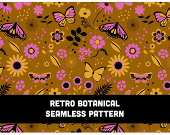 Motivo botanico retrò senza soluzione di continuità per la superficie dell'immagine a sublimazione del tessuto, motivo ripetuto