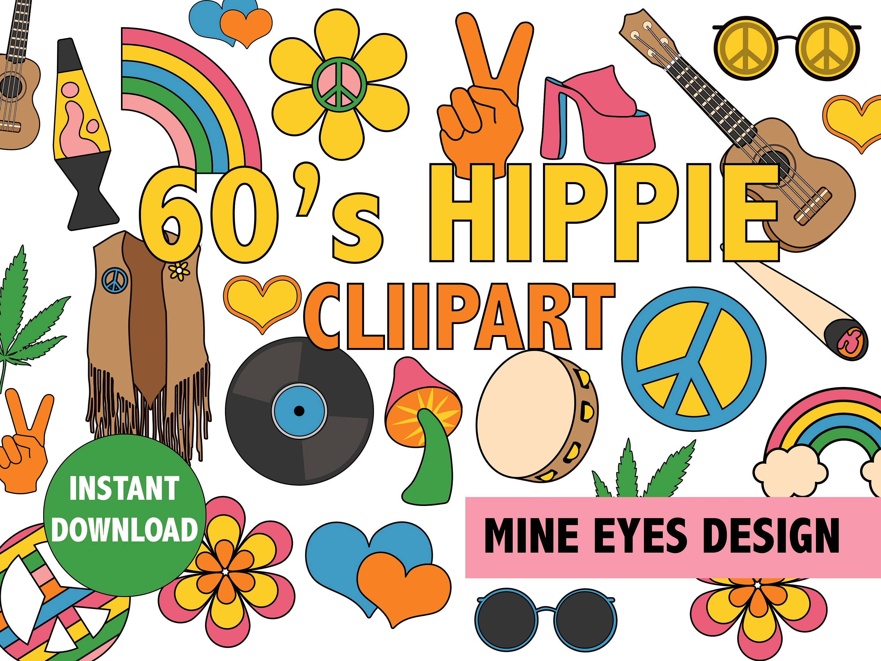60'S HIPPIE CLIPART Retro sixties clip art images | Etsy
