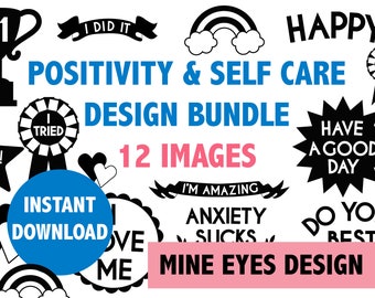 POSITIVIDAD Y AUTOCUIDADO Paquete de diseño - iconos de autocuidado positivos y edificantes - Descarga digital instantánea