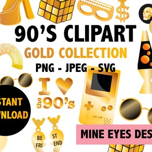90'S CLIPART Złota kolekcja Retro 90's toys icons Wydrukowalne dekoracje imprezowe 90s decorations clip art