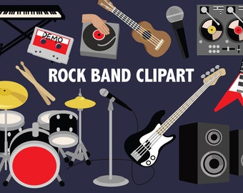 ROCK BAND CLIPART - live musician rocker illustrations