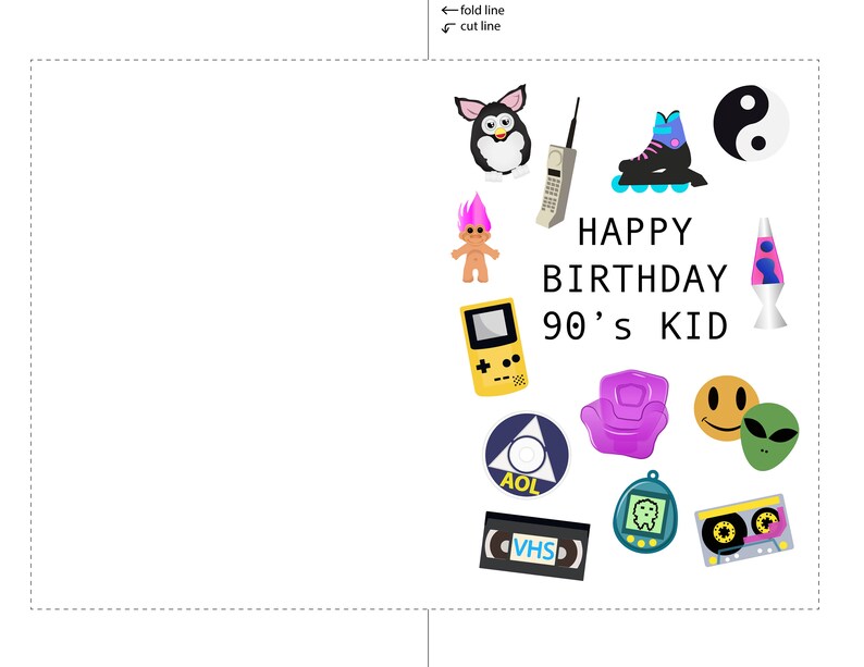 PRINTABLE 90s BIRTHDAY CARD Happy Birthday 90's Kid 90s | Etsy