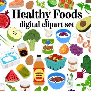 Gesunde Lebensmittel Grafiken digitale Clip Art Set Bio-Vegetarier Vegan natürliche Gesundheit Lebensmittel Gemüse Essen Clip art gesunde Optionen