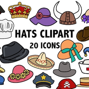 PARTY HAT CLIPART  Hand drawn hat icons costume illustration clip art Printable accessory art