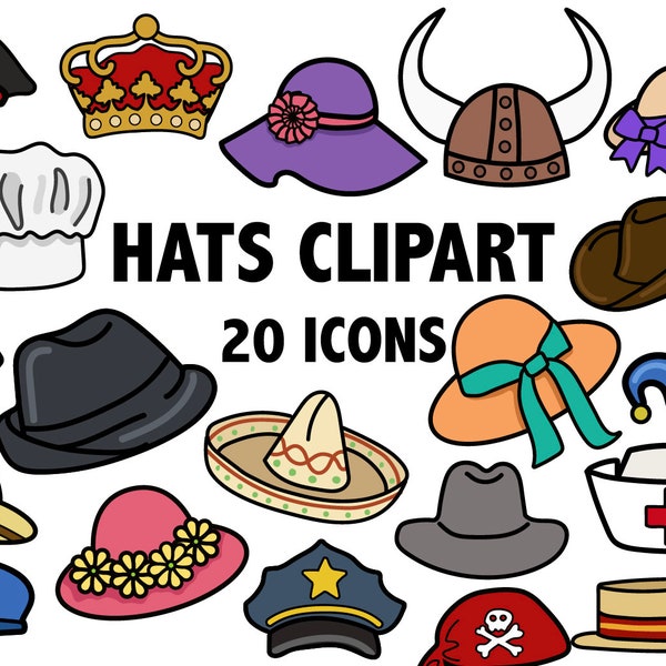 PARTY HAT CLIPART  Hand drawn hat icons costume illustration clip art Printable accessory art