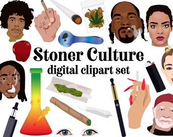Stoner Culture digital graphics set Weed clip art illustrations marijuana weed pot stoners clip art images