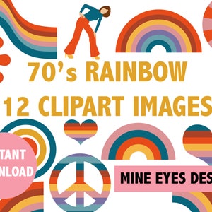 70s Rainbow Clipart  Retro Seventies clip art bundle Hippies and Vintage