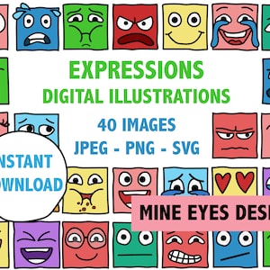 EXPRESSIONS & MOODS ILLUSTRATIONS emoji face clip art digital 40 visages emoji uniques