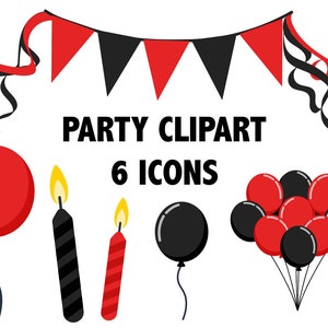 Rot & Schwarz Party Clipart - GEBURTSTAG CLIPART - Halloween Goth Ballons Banner Geburtstag Party Clipart Kerze Streamer Clip art digital Icons