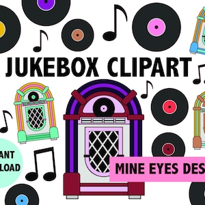 JUKEBOX CLIPART retro muzyka juke box ilustracje 50s diner MCM