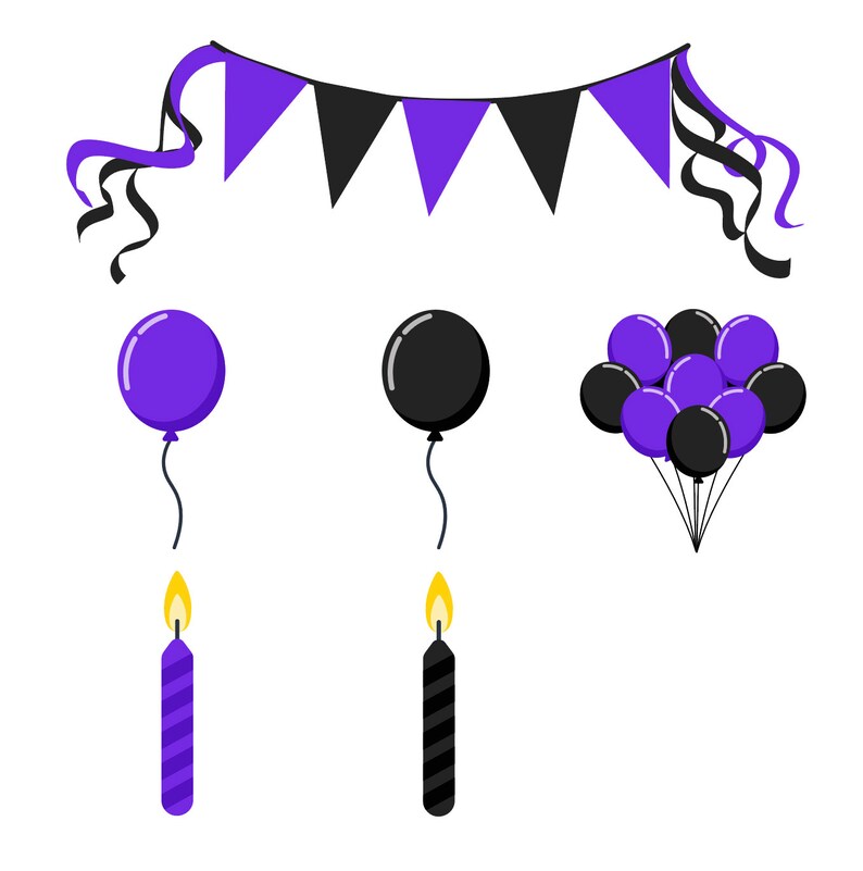 Black and Purple PARTY CLIPART Balloons Banner Birthday Etsy