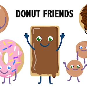 DONUT FRIENDS CLIPART caratteri ciambella - Kawaii donuts dessert dolci