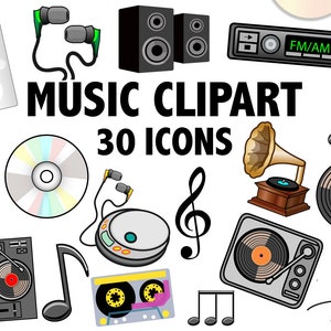 CLIPART DE MÚSICA graba casetes e íconos de notas musicales Educación musical Clip art de profesor de música
