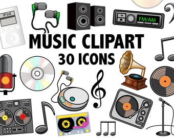 MUSIK CLIPART Schallplatten Kassetten und Noten Icons Musik Bildung Musik Lehrer Clip Art