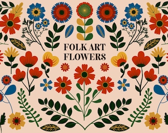 Clipart de flores de arte popular: elementos de diseño floral (PNG, SVG)