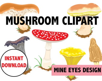 MUSHROOM CLIPART Woodland Forest Forager Fungi icons Printable foraging digital illustrations jpeg png svg