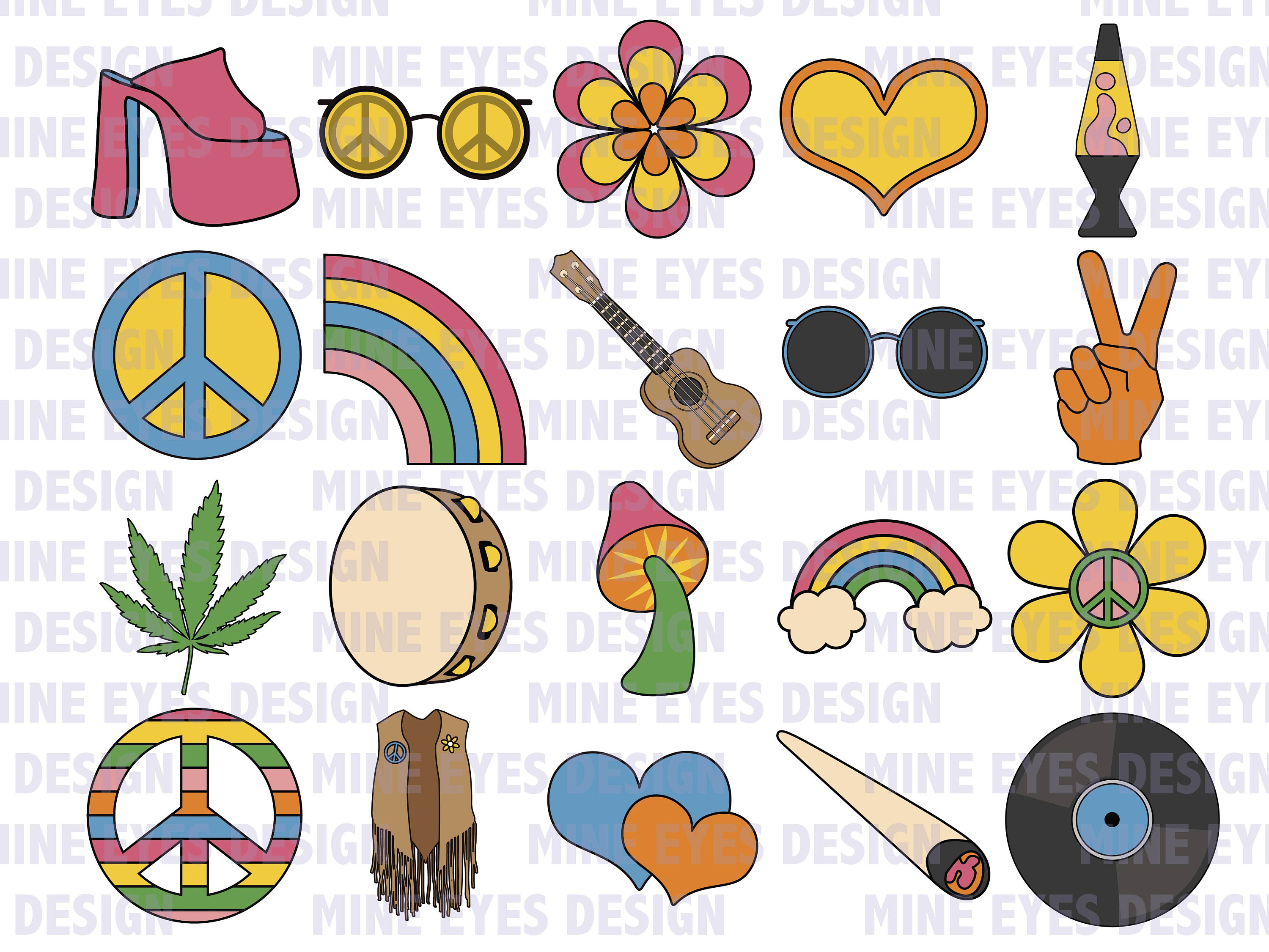 60'S HIPPIE CLIPART Retro sixties clip art images | Etsy