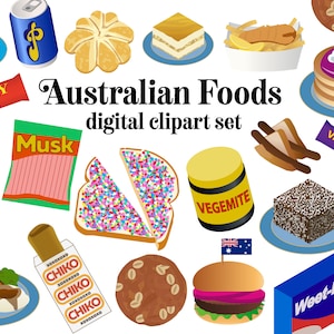 Australian Food digitale clipart set Aussie snack eten en drinken clip art iconen Australië reizen