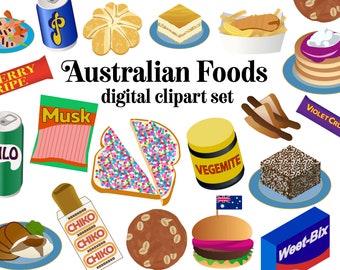 Australian Food digital clipart set Aussie snack food and beverage clip art icons Australia travel