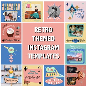 Retro Instagram Post Templates 25 Canva templates to edit and customize 50s googie designs social media branding