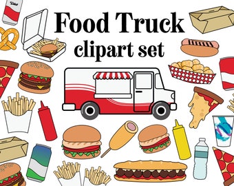 Food Truck clipart set fast food burger hot dog corn dog to go food clip art