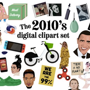 Set di clipart digitali anni 2010 Icone del decennio retrò del 2010
