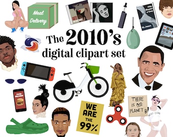 2010s digital clipart set Retro 2010 decade icons