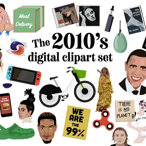 2010s digital clipart set Retro 2010 decade icons