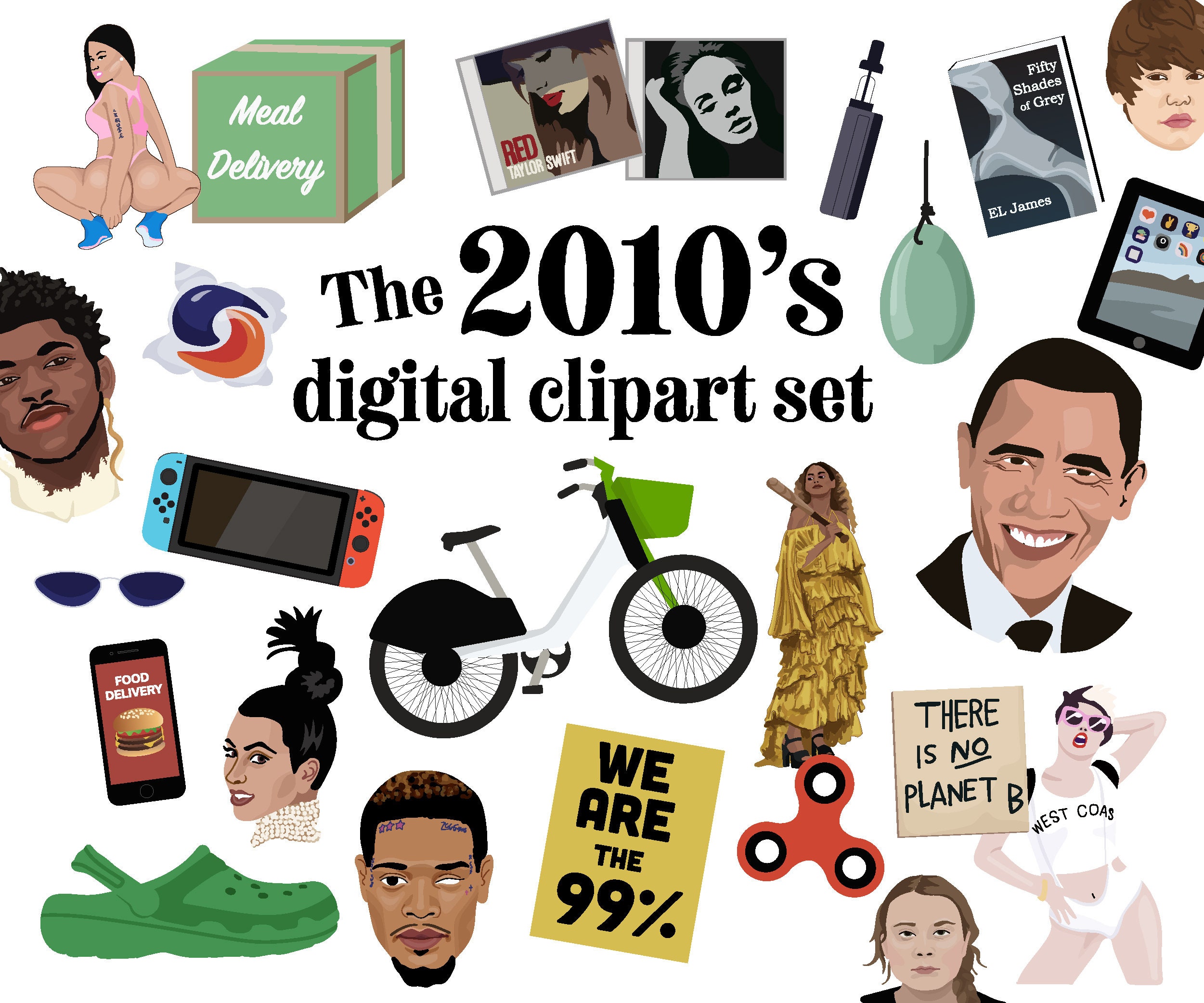2010年代のデジタルクリップアートセット レトロな2010年代のアイコン