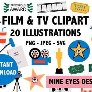 FILM and TV CLIPART Hollywood Industry illustration bundle filming screenwriting acting television Clipart Movie stars
