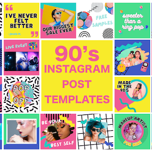 90's Instagram Post Templates - 30 Canva templates to edit and customize, retro 90s backgrounds