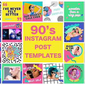 Modelli di post Instagram degli anni '90 - 30 modelli Canva da modificare e personalizzare, sfondi retrò anni '90