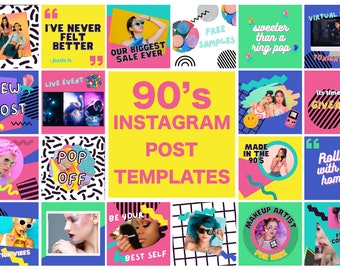 90s Retro Instagram Post Templates: Canva Editable Designs