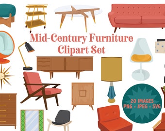 MIDCENTURY FURNITURE retro 50s and 60s interior design clipart Mid Century designs clip art