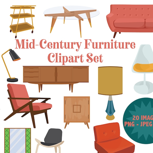 MIDCENTURY FURNITURE retro 50s and 60s interior design clipart Mid Century designs clip art