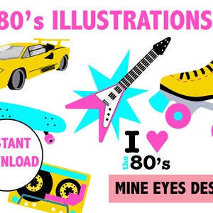 80'S ILLUSTRATIONS 1980s Party Decor CLIPART Printable Retro Digital ...