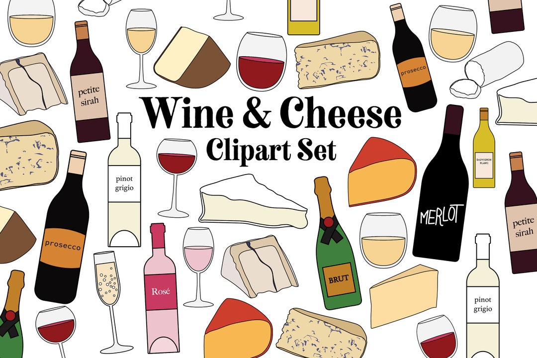Wine and Cheese Clipart Set Napa Valley Vineyard Wine Tasting Clip Art