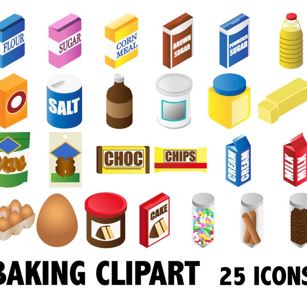 BAKING CLIPART kitchen and cooking clip art bakery icons baker illustrations Bread Dessert Buns Muffins