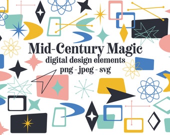 Mid Century Magic design elements retro googie sign shapes 1950s clipart 50s clip art