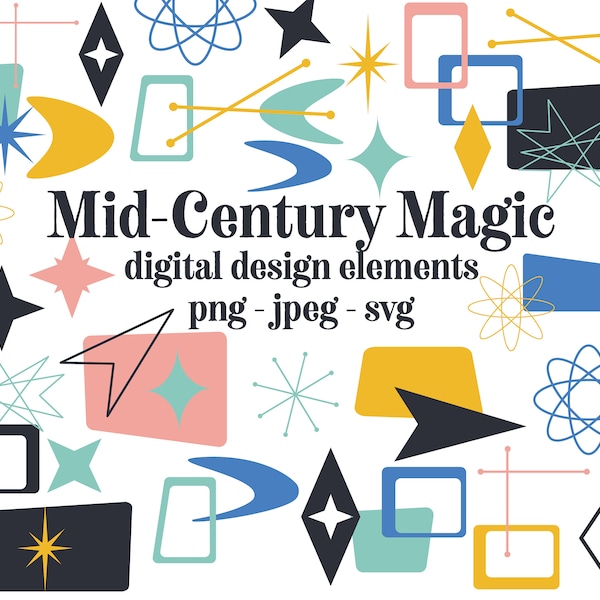 Mid Century Magic design elementen retro googie teken vormen jaren 1950 clipart 50s illustraties