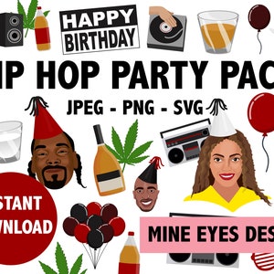 HIP-HOP und Rap Party Clipart - Druckbare Digitale Geburtstags icons