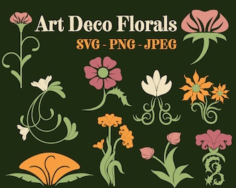 ART DECO FLORALS Clipart bundle art nouveau flower abstract geometric foliage