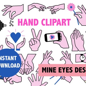 HANDS CLIPART estilo emoji mínimo gestos manuais expressivos ilustrações em duas cores
