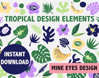 TROPICAL Design Elements - iconos de imágenes prediseñadas tropicales de hojas y flores de verano