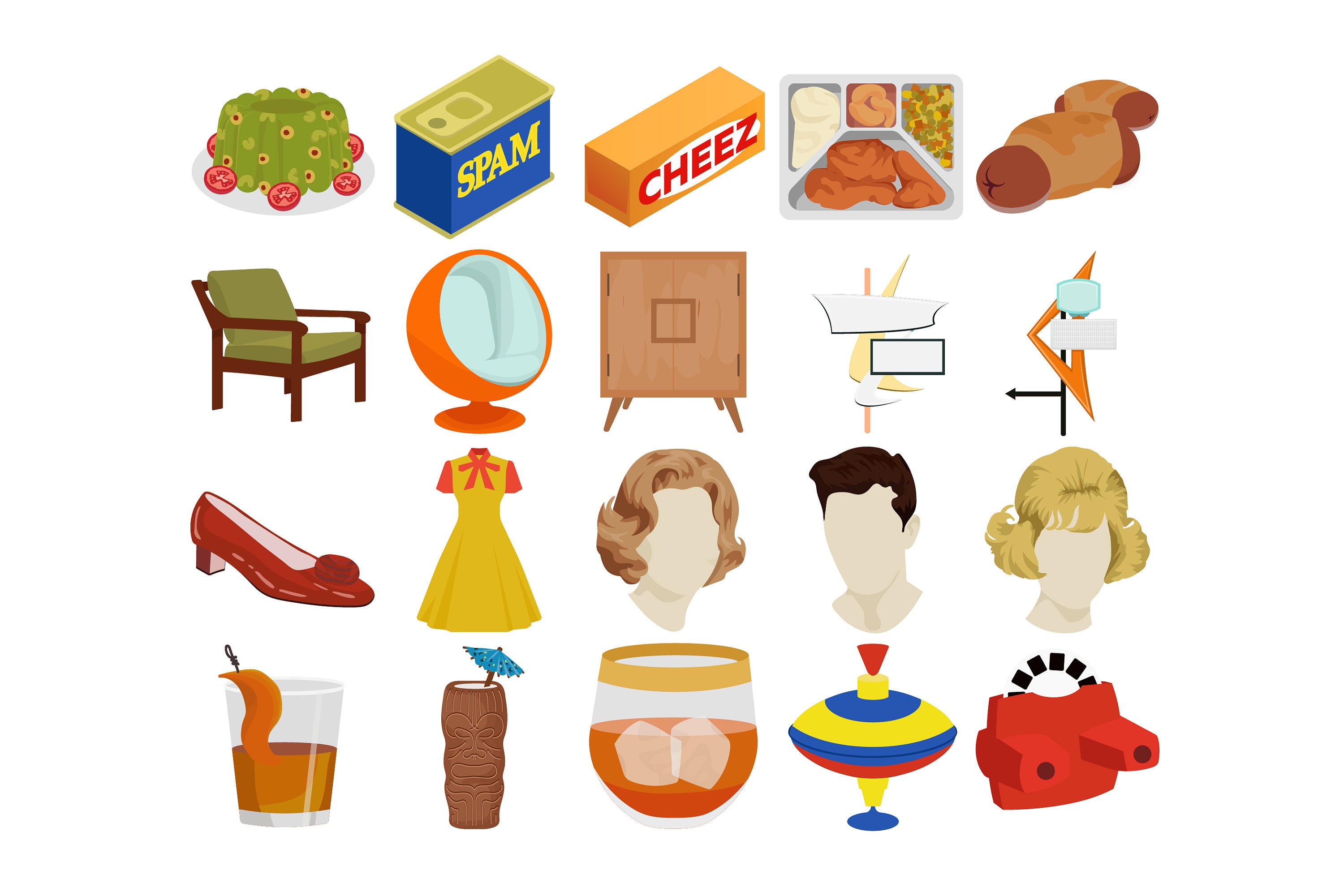 60s Americana Digital Clipart Set Retro Sixties Clip Art