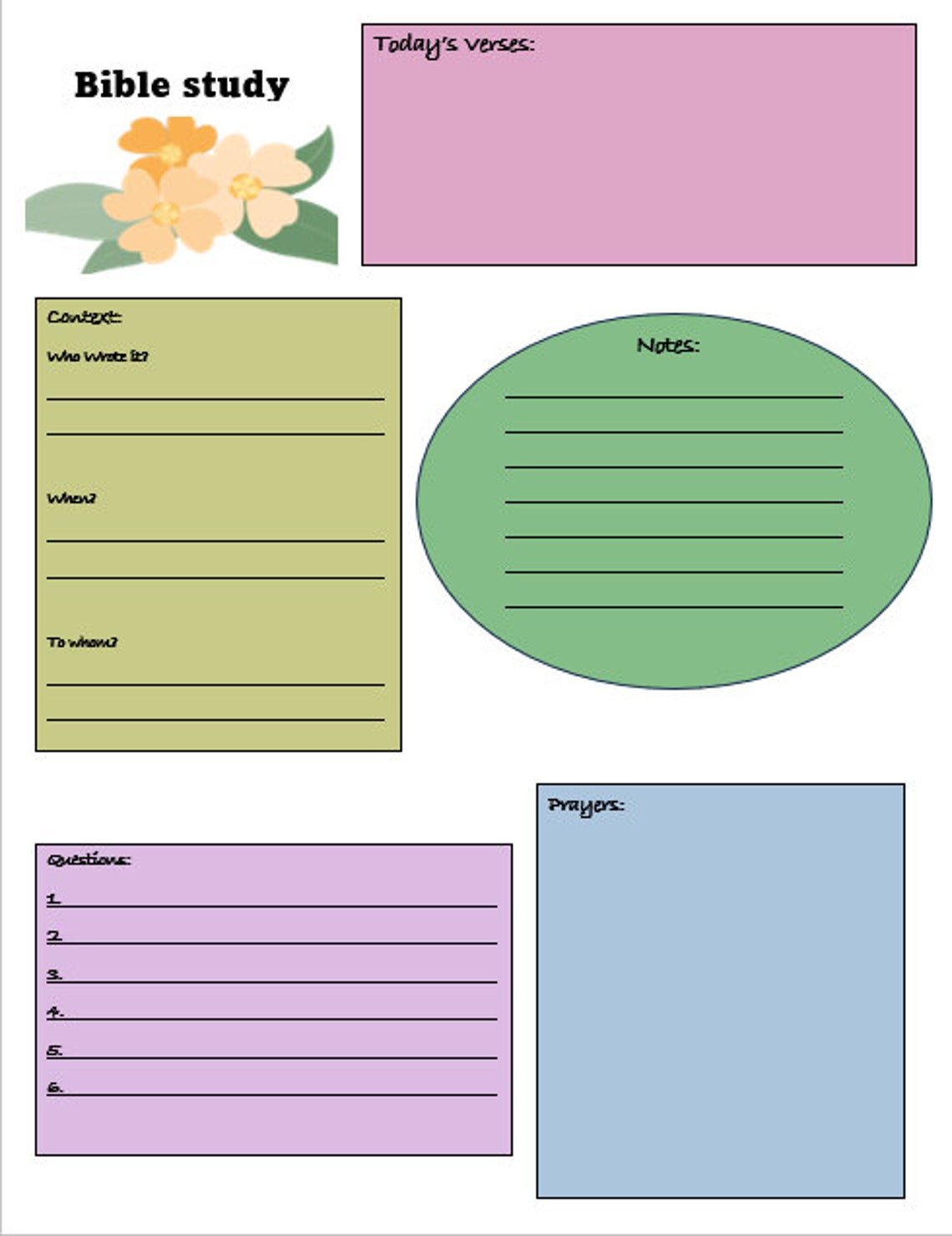 Printable Bible Study Sheet Etsy