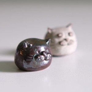 Miniature Ceramic Cat Sculpture: Handmade Pottery Home Decor