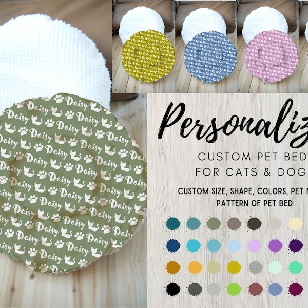 Personalized Cat Round bed mat Dog Bed mat for Pet Homemade Washable Fleece Fabric Natural Cotton