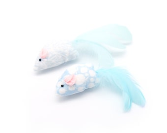 Cat Toy Mice Feather Toy with Bell Blue - 2 Units